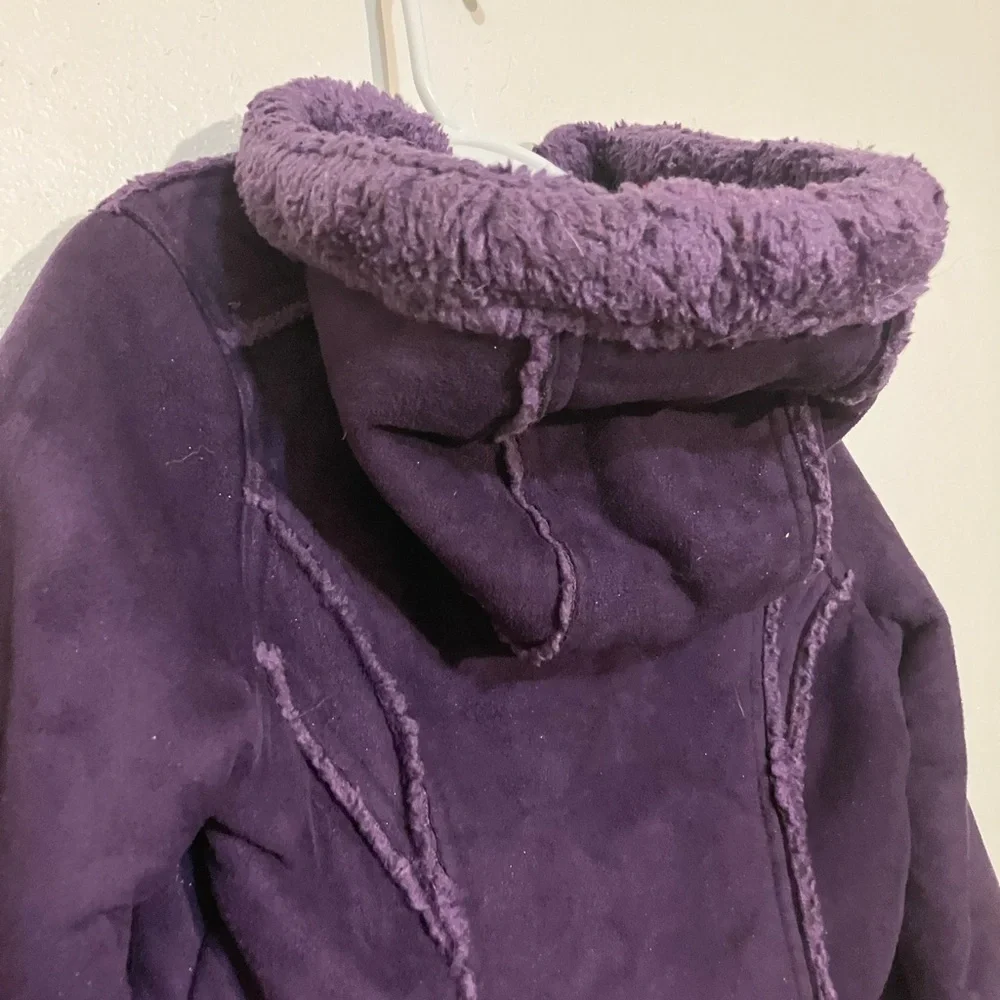 Hawk & Co faux fur lined faux suede girls ruffle coat size 5